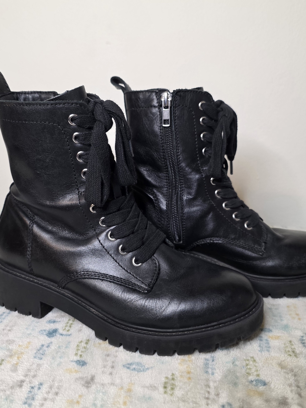 Steve Madden Black Troopa Leather Combat Boots